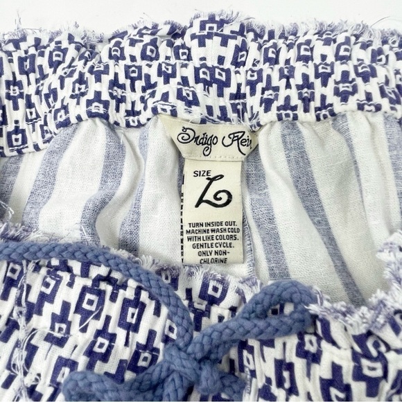 INDIGO REIN Women’s Blue White Striped Pull On Pants Red Embroidery Drawstring L - Picture 4 of 5